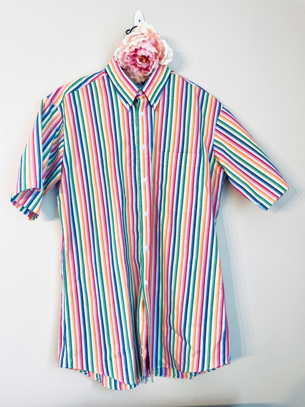 Paul Fredrick Multicolor Striped Short-Sleeve Performance Cotton Sport Large